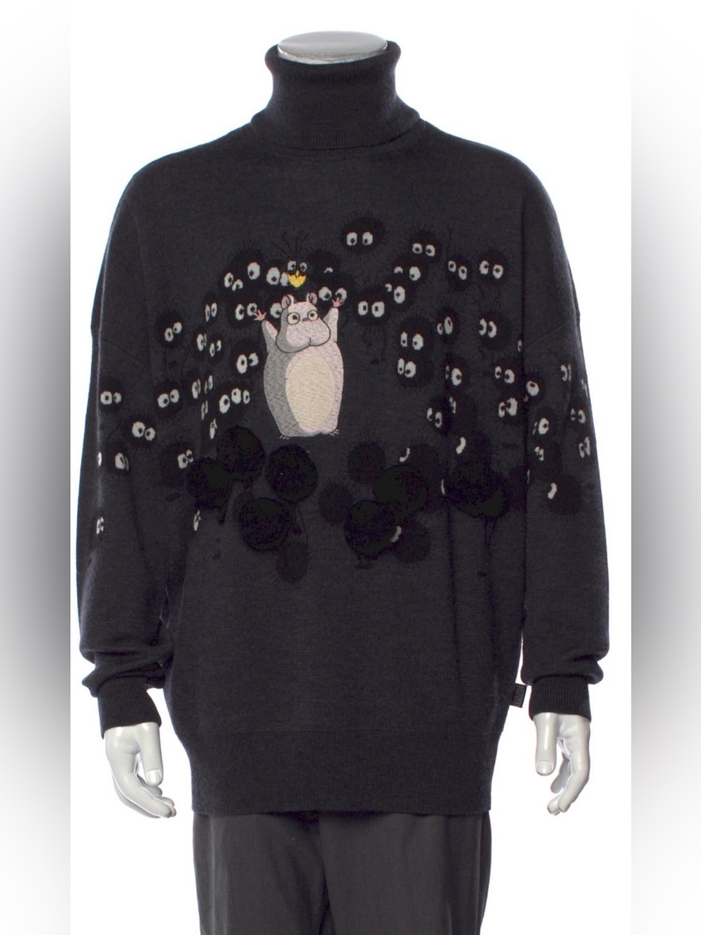 Loewe Charcoal Gray Turtleneck Sweater with Playful Cartoon Motif